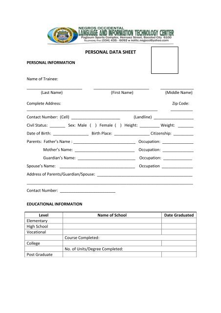 Personal Data Sheet Template Free Download Resume Gallery Vrogue