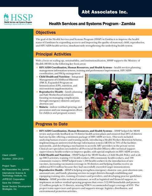 Health Services and Systems Program - Zambia - Abt Associates