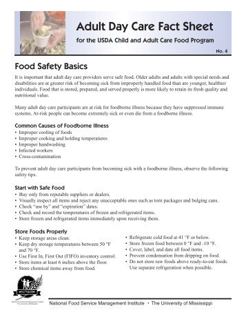 Adult Day Care Fact Sheet - National Food Service Management ...