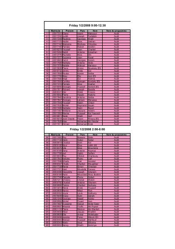 List of students for registration - kaslik