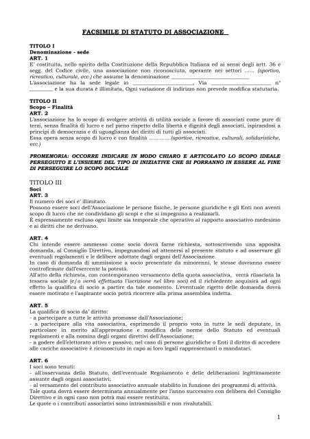 facsimile di statuto di associazione titolo iii 1 - Comune di Bologna