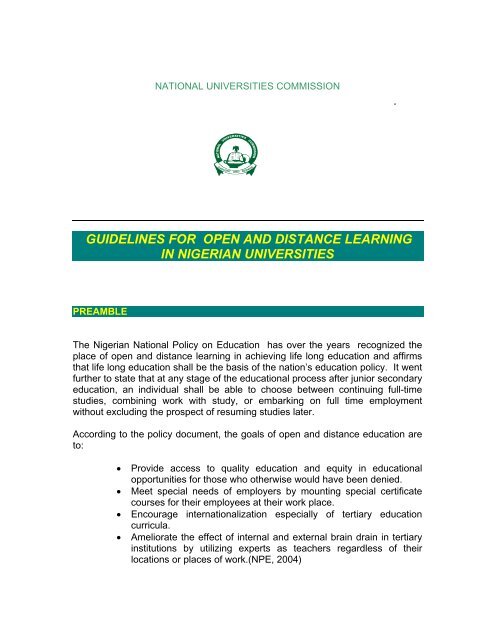 guidelines for open and distance learning in nigerian universities