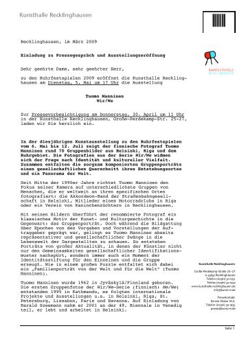 Einladung zur Pressekonferenz als pdf - Kunsthalle Recklinghausen