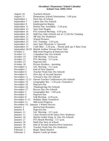 Updated Alconbury Elementary School Calendar