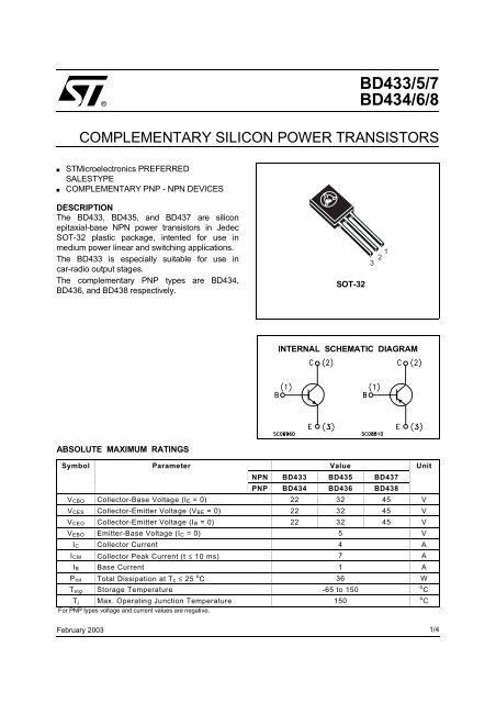Stmicroelectronics Bd437 transistor NPN To-126