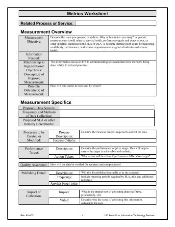 Metrics Worksheet - Information Technology Services