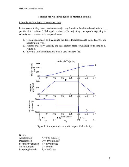 1 Tutorial #1: An Introduction to Matlab/Simulink Example #1 ...