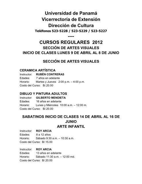 listado de cursos en formato PDF aquÃ - Universidad de PanamÃ¡