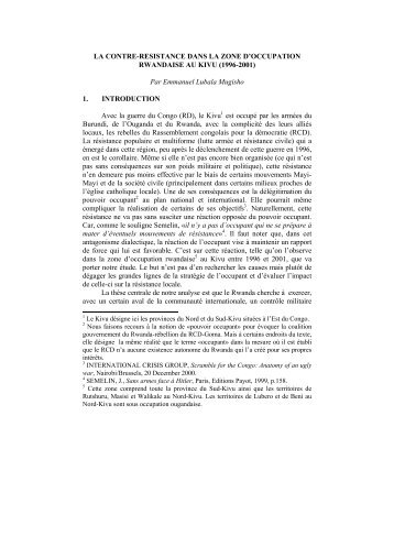 La contre-résistance dans la zone d'occupation rwandaise au Kivu