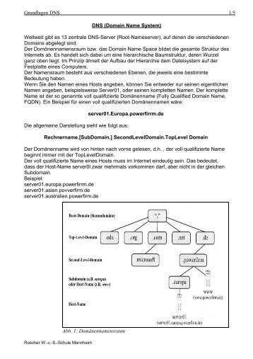 Grundlagen DNS 1 / 5 DNS (Domain Name System) Weltweit gibt es ...