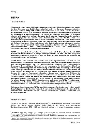 Seite 1 / 10 Reinhold Wehner TETRA-Standard - Klaus Paffenholz