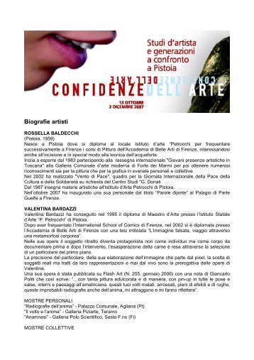 Biografie artisti delle Confidenze dell'arte 2007 - Provincia di Pistoia