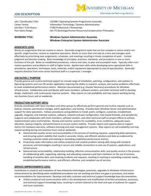 Windows System Administrator Associate Job Description ... - Its