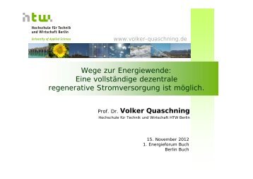 Wege zur Energiewende - Volker Quaschning