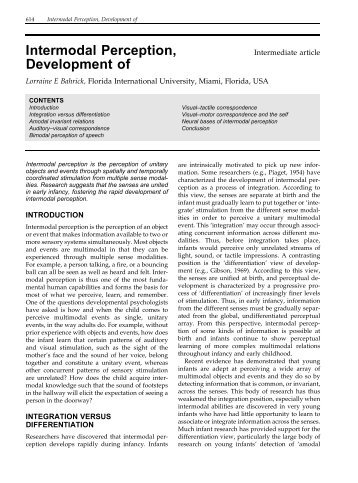 Development of intermodal perception. In L. Nadel - FIU Infant Lab ...