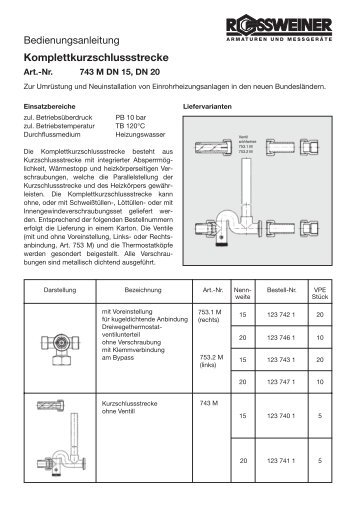 Bedienungsanleitung Komplettkurzschlussstrecke - Rossweiner