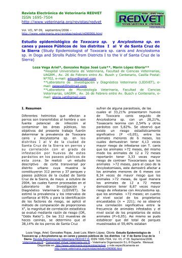 Estudio epidemiolÃ³gico de Toxocara sp. y ... - Veterinaria.org