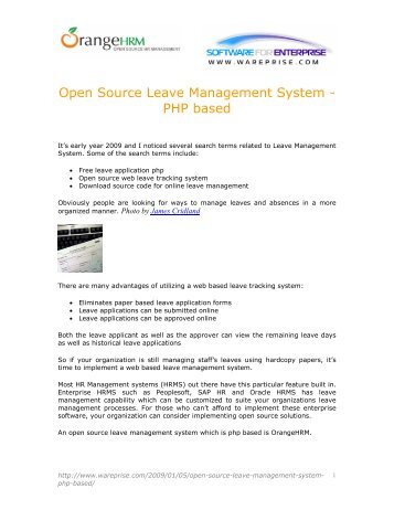 Open Source Leave Management System - PHP based - OrangeHRM