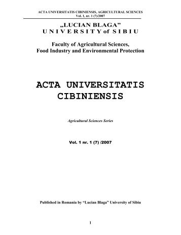 acta universitatis cibiniensis - facultatea de stiinte agricole , industrie ...