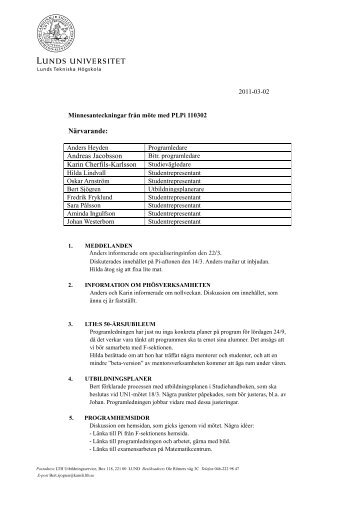 Minnesanteckningar PLPi 110302 - Student LTH