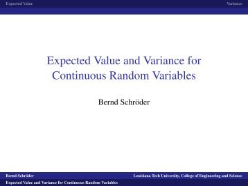 Expected Value and Variance for Continuous Random Variables