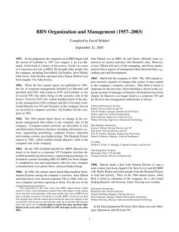 BBN Organization and Management (1957–2003) - Walden Family