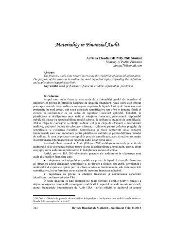 Materiality in Financial Audit - Revista RomÃ¢nÄ de StatisticÄ