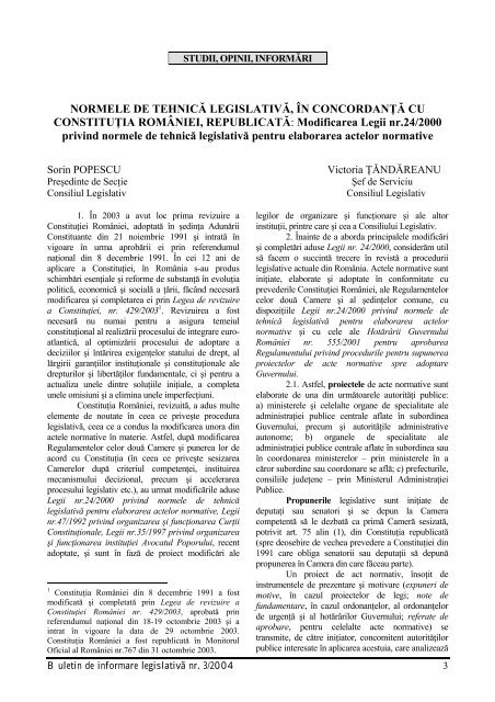 normele de tehnicÄƒ legislativÄƒ, Ãn concordanÅ£Äƒ - Consiliul Legislativ