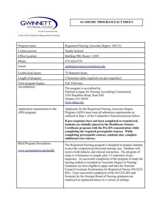 Gwinnett Tech Nursing Application Deadline Registered Nursing Associate Degree (NU13) - Gwinnett Technical