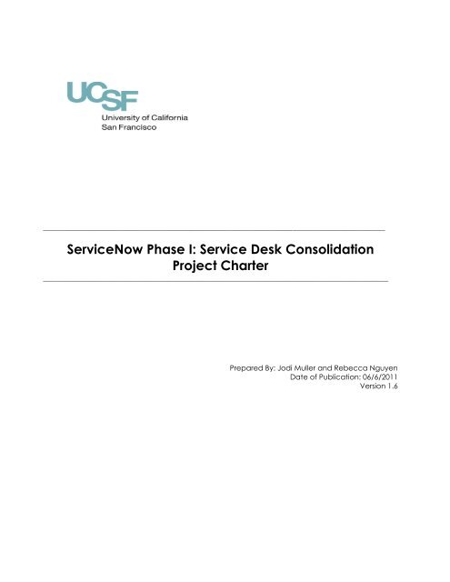 Servicenow Phase I Service Desk Consolidation Project Charter