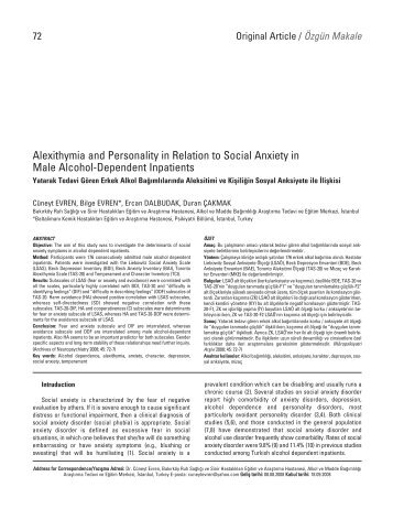 Alexithymia and Personality in Relation to Social Anxiety