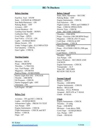 BE-76 Checklist - St. Louis Pilot Services