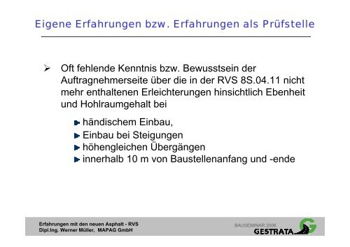 Erfahrungen mit den neuen Asphalt - RVS - Gestrata