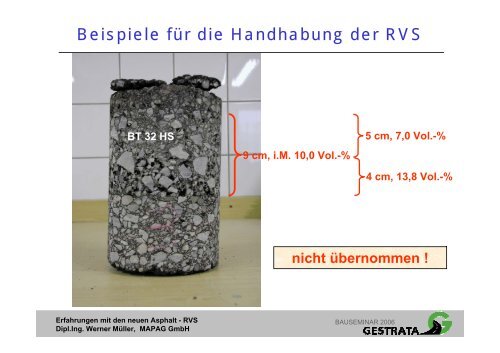 Erfahrungen mit den neuen Asphalt - RVS - Gestrata