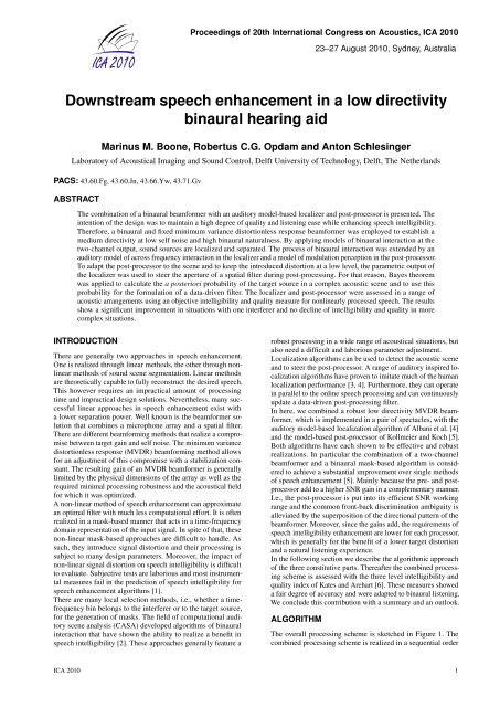 Downstream speech enhancement in a low directivity binaural ...