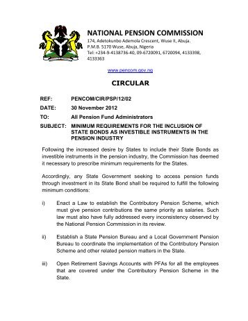 Revised Minimum Requirements for Investment in State Bonds