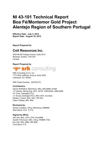 NI 43-101 Technical Report Boa FÃ©/Montemor ... - Colt Resources