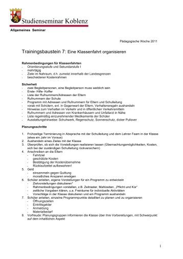 Trainingsbaustein 7 - Klassenfahrt