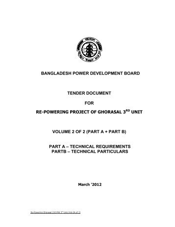 Tender Document for Repowering Project of Ghorasal 3rd Unit - BPDB