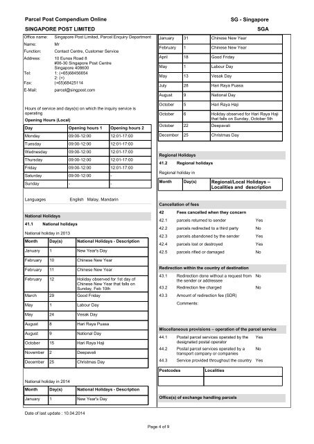 Parcel Post Compendium Online SINGAPORE POST LIMITED SGA ...