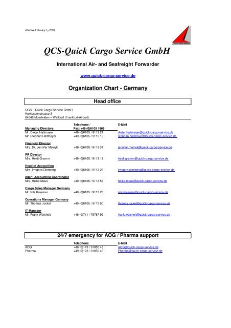 QCS-Quick Cargo Service GmbH - Air Sea Worldwide Logistics Ltd.