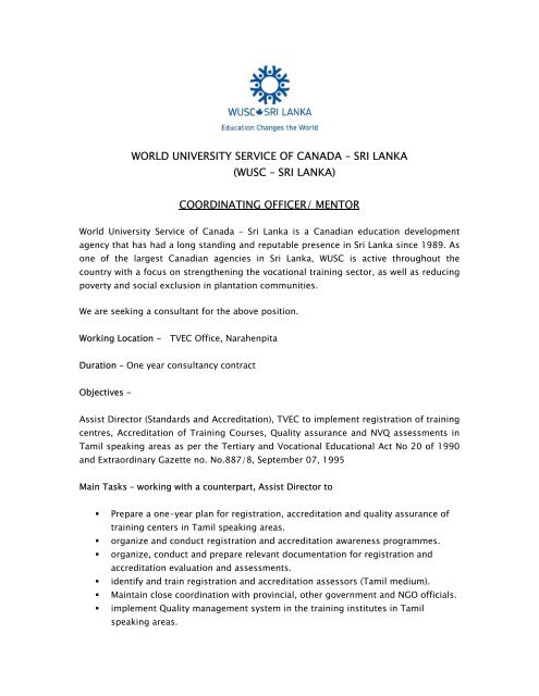 Wusc A Sri Lanka Consortium Of Humanitarian Agencies
