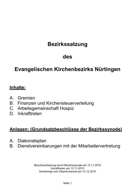 Bezirkssatzung des Evangelischen Kirchenbezirks NÃ¼rtingen