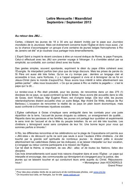 Lettre Mensuelle / Maandblad Septembre / September 2012 XVII / 7