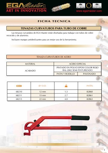 ficha tecnica tenazas curvatubos para tubo de cobre - Ega Master