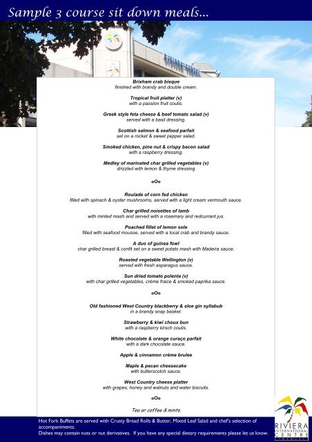 Sample 3 Course Meal Menu - Riviera International Centre