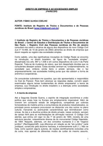 Direito de Empresa e as Sociedades Simples - 2Âº Registro de ...