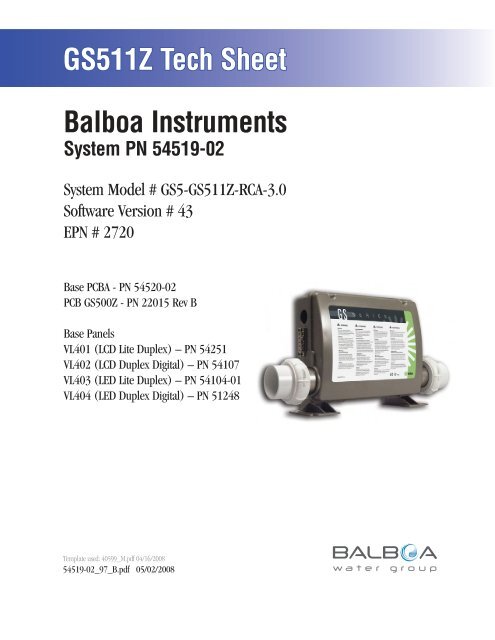54519-02, GS5-GS511Z-RCA-3.0 - Balboa Direct
