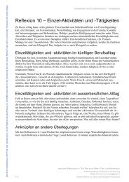 Reflexion 10 â Einzel-AktivitÃ¤ten und -TÃ¤tigkeiten - Das Laufbahnbuch