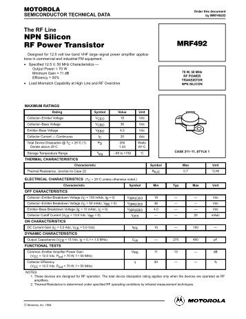 NPN Silicon RF Power Transistor MRF492